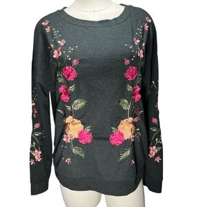 Kut from the Kloth embroidered floral sweatshirt charcoal gray womens M Boho